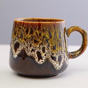 Ceramic Drip-Glaze Brown and Amber Mug